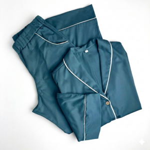 Organic Cotton Womans Pajama Set Long Sleeve | Marine Blue